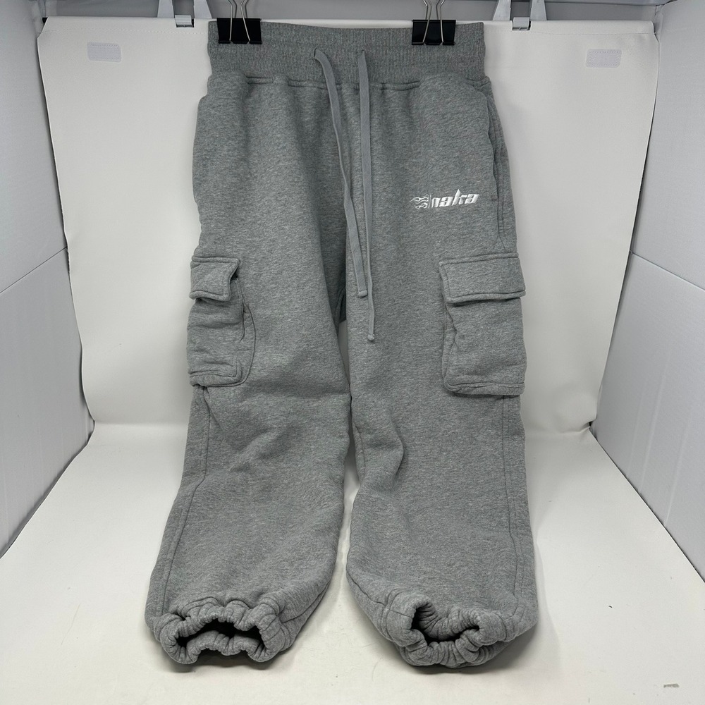 Inaka Power Sweatpants Men M Gray Cargo Jogger Flame Logo Cotton Fleece